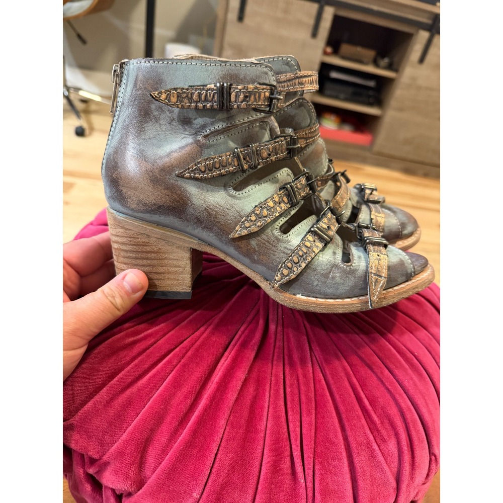 Freebird Quinn Leather Open Toe Heeled Booties Size 7